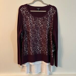 Women’s new Simply Vera Vera Wang purple lace long sleeve sweater size 0X